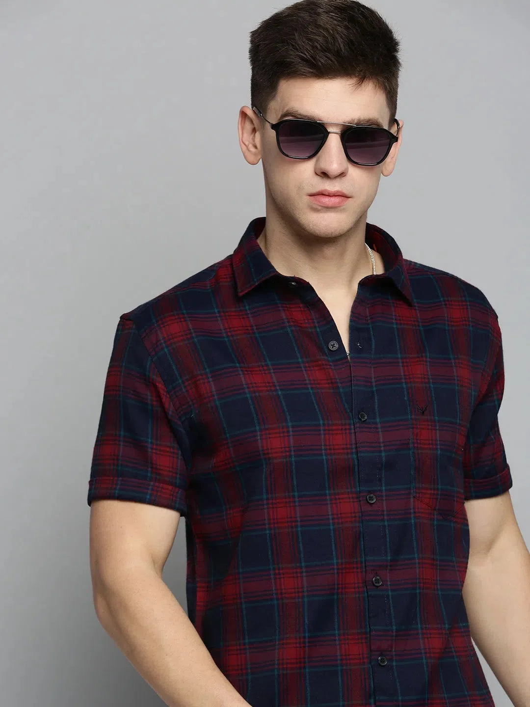 Men Navy Checked Casual Shirt-MAYACHECKS-4414-Navyblue