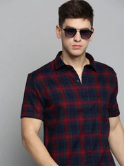 Men Navy Checked Casual Shirt-MAYACHECKS-4414-Navyblue