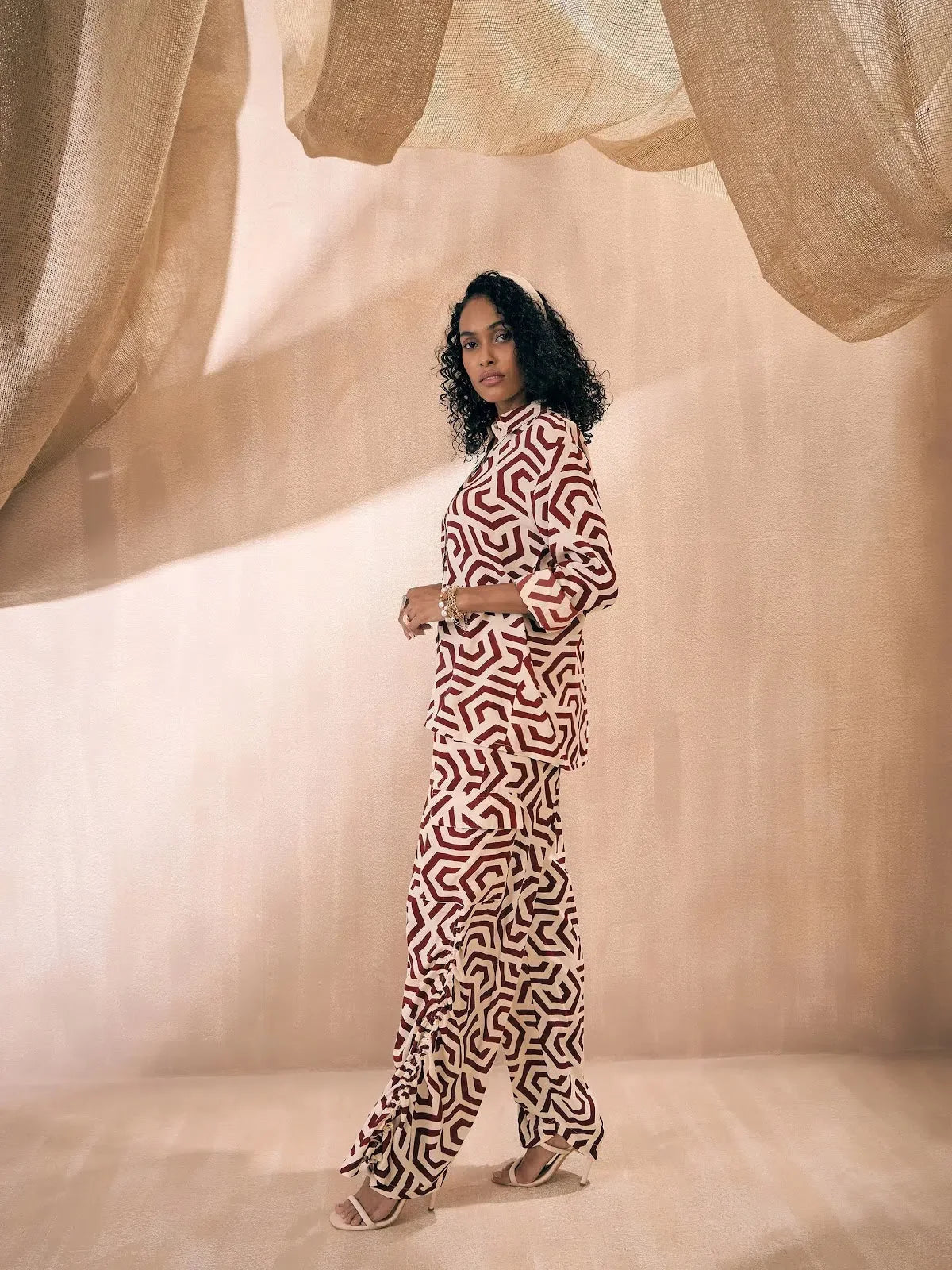 Maroon Geometric Co Ord Sets - Women's Printed Rayon Outfit