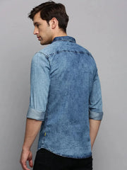 Men Blue Solid Casual Shirt-OPPODENIM-4466-2-Blue