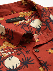 Men Rust Printed Casual Shirt-CLARISSAPRINT-2013-Rust