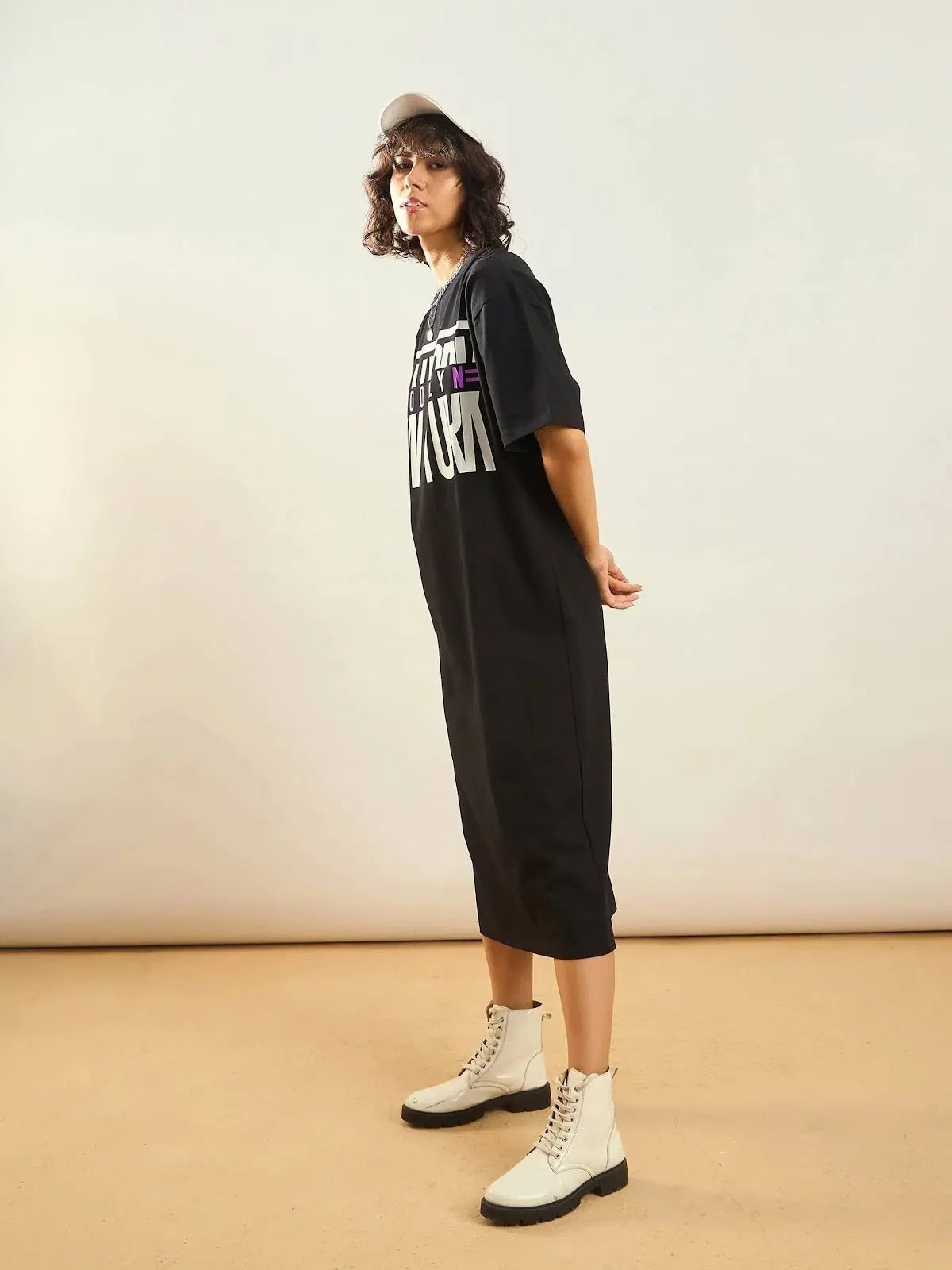 Black NEW YORK T-Shirt Dress - Women's Cotton Casual Style