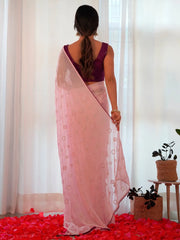 Women's Georgette Purple Embellished Designer Saree With Blouse Piece-19KAVI1902