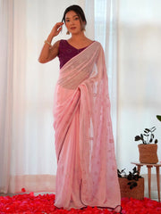 Women's Georgette Purple Embellished Designer Saree With Blouse Piece-19KAVI1902