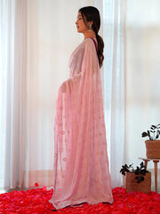 Women's Georgette Purple Embellished Designer Saree With Blouse Piece-19KAVI1902