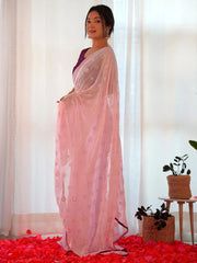 Women's Georgette Purple Embellished Designer Saree With Blouse Piece-19KAVI1902