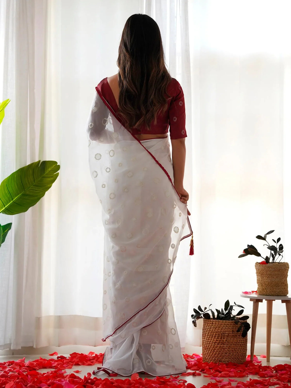Women's Georgette Maroon Embellished Designer Saree With Blouse Piece-19KAVI1904