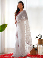 Women's Georgette Maroon Embellished Designer Saree With Blouse Piece-19KAVI1904