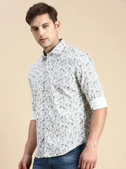 Men White Printed Casual Shirt-IKIGAIPRINTS-8805-Offwhite
