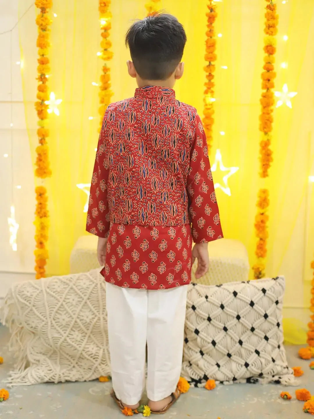 BownBee Red Printed Kurta Pajama Set for Boys | Indian Wear