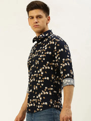 Men Navy Printed Casual Shirt-LUCIAPRINT-8209-Navyblue