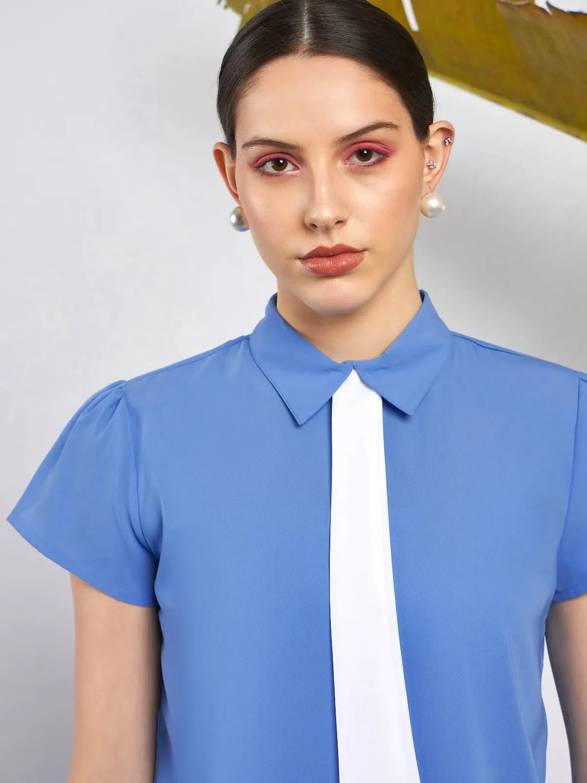 Blue Neck Tie Top - Women's Stylish Blouse, Trendy Women's Tops