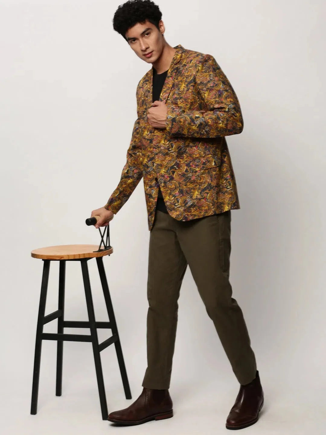 Mustard Printed Cotton Modi Jacket | Men's Ethnic Wear