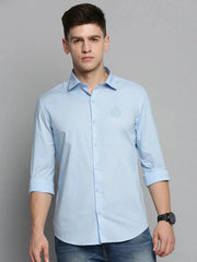 Men Blue Solid Casual Shirt-POSHMANPLAINS-4395-Blue