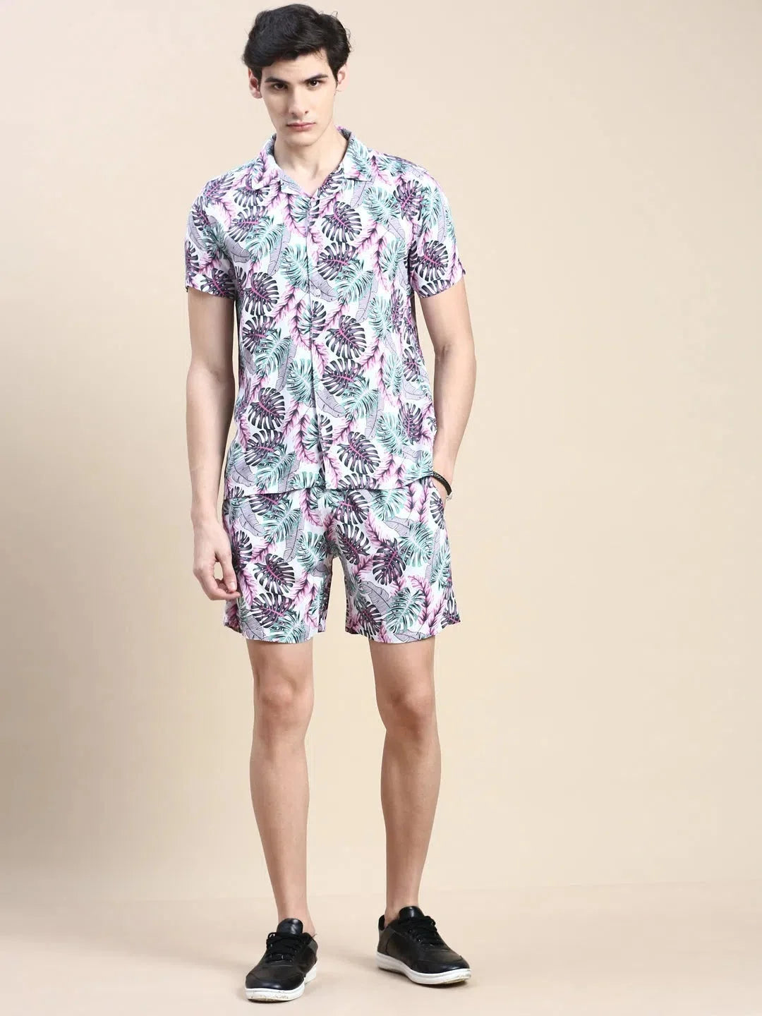 Men's Printed Co ord Sets - Casual White Two Piece Sets