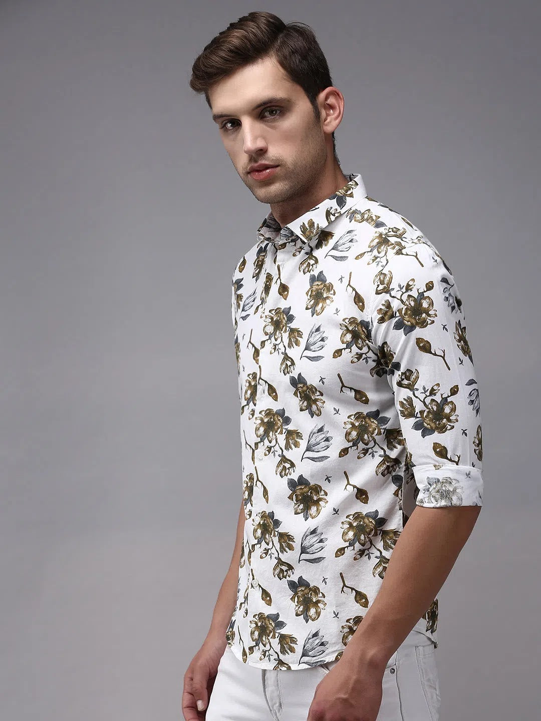 Stylish White Printed Mens Shirt | Casual Cotton Shirt by DesiQlo