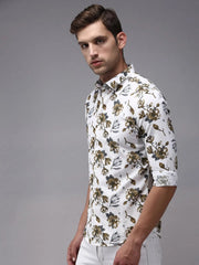 Men White Printed Casual Shirt-HITECKPRINT-1370-White