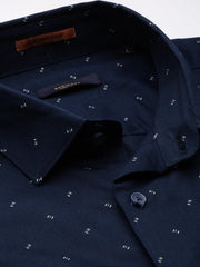 Men Navy Graphics Casual Shirt-STANLEY-5603-Navyblue