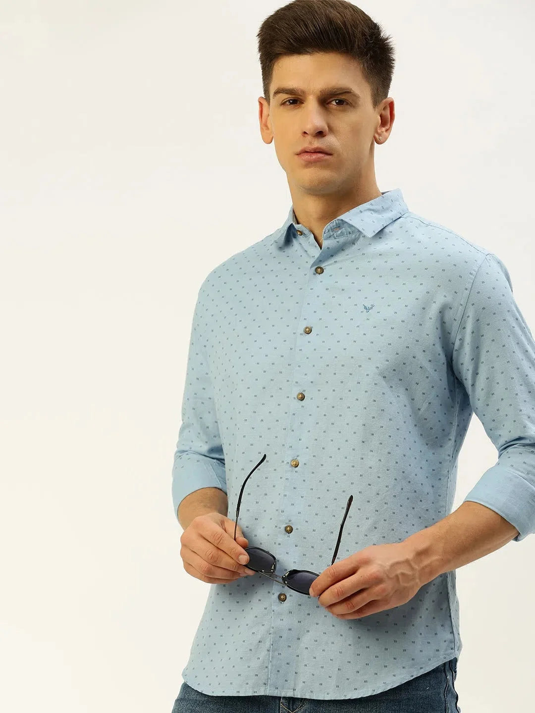 Blue Linen Mens Shirt - Printed Casual Shirt | DesiQlo