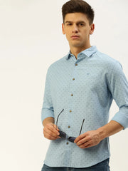Men Blue Printed Casual Shirt-REPLAYPRINTSLINEN-3456-Blue