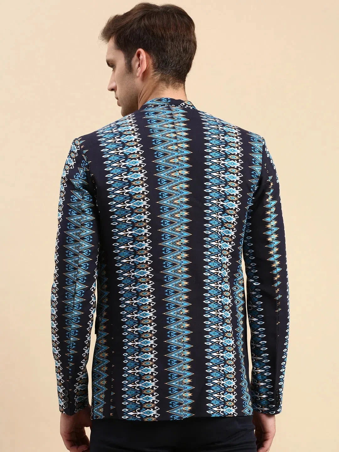 Navy Printed Casual Blazer | Men's Ethnic Wear | DesiQlo