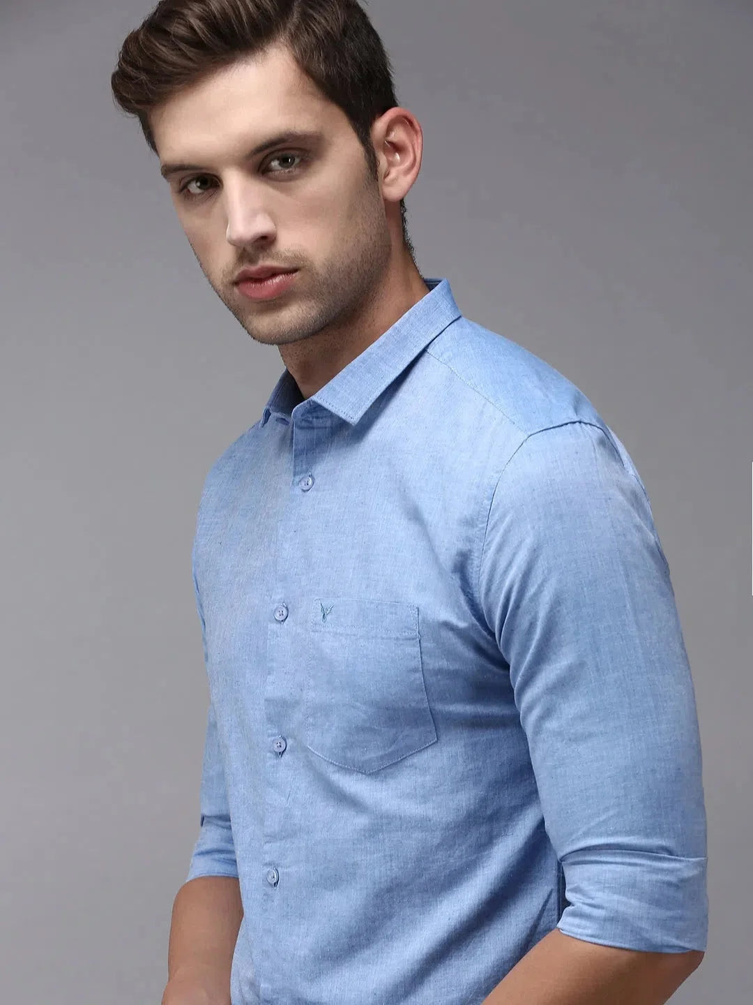 Men Blue Solid Casual Shirt-COLINLINEN-1332-Blue