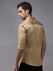 Men Beige Solid Casual Shirt-COOPERPLAINE-1627-Khaki