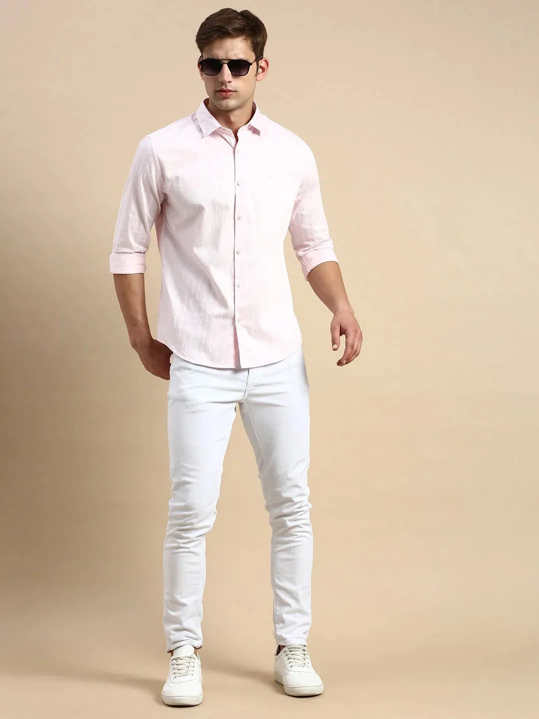 Men's Pink Striped Cotton Shirt | Casual & Trendy Style