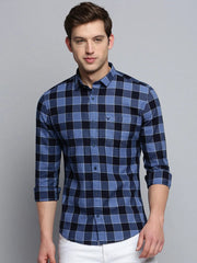 Men Blue Checked Casual Shirt-SOMNIUMCHECKS-2004-Blue