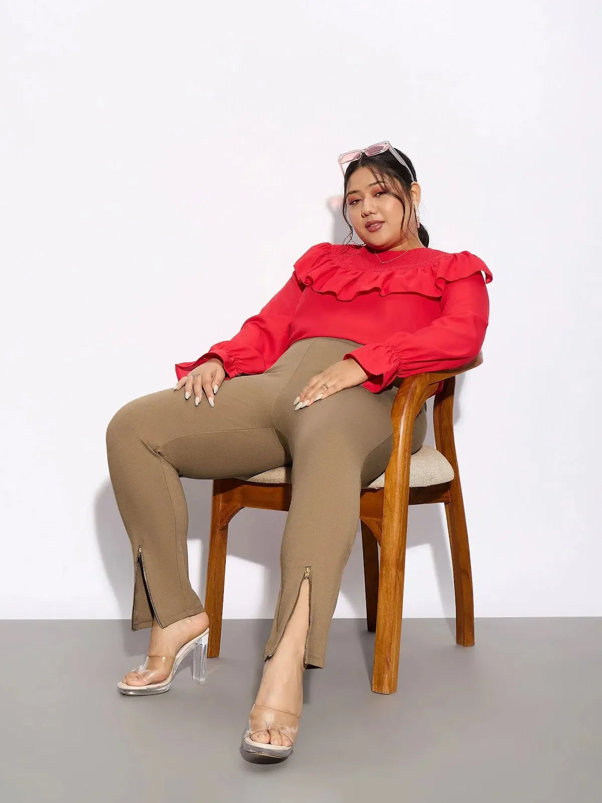 Beige Metal Zipper Pants - Women's Slim Fit Ankle Trousers