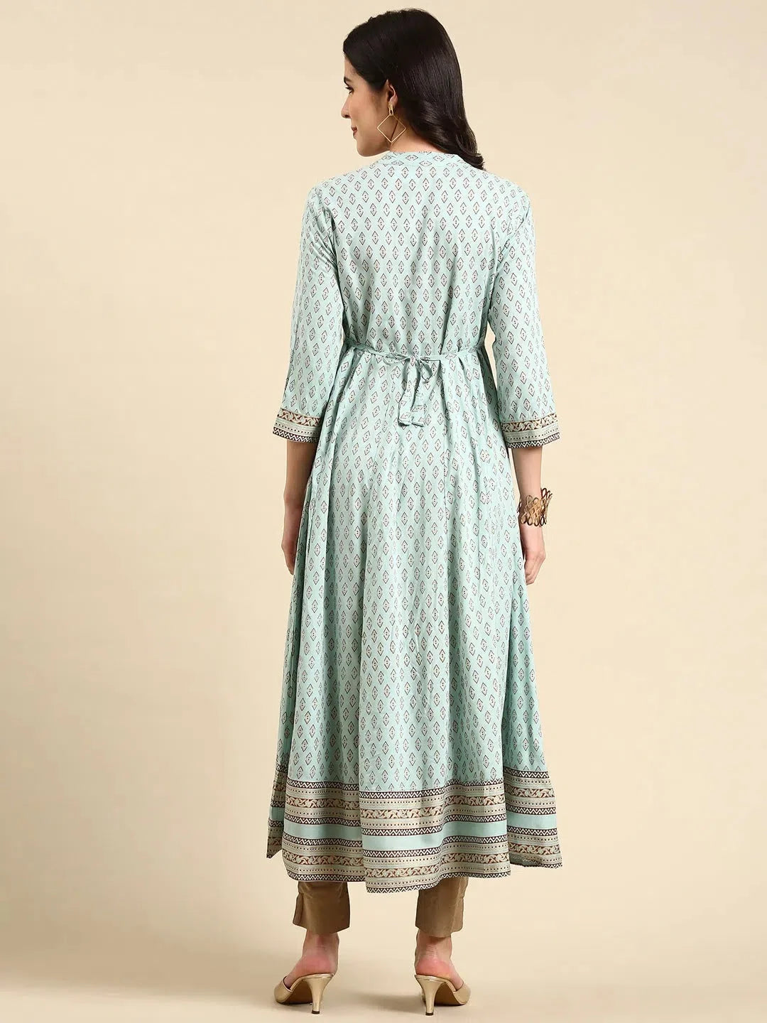Turquoise Blue Printed Anarkali Kurta - DesiQlo Cotton Kurta