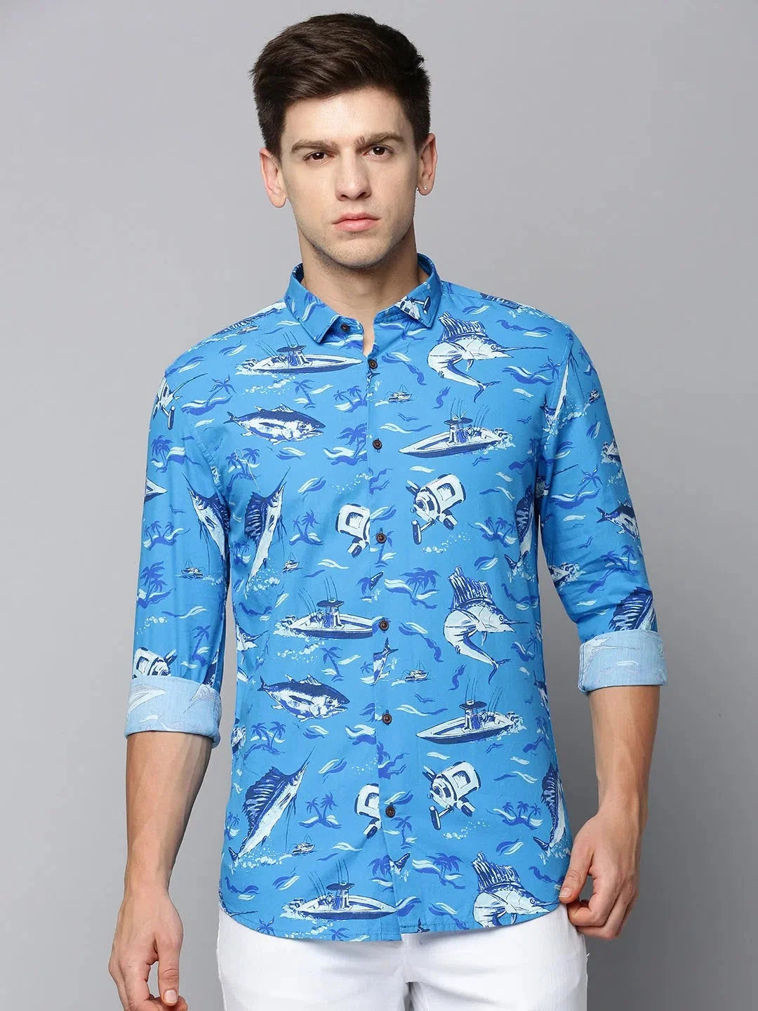 Shop Blue Printed Mens Shirt - Viscose Casual Shirt | DesiQlo