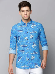 Men Blue Printed Casual Shirt-CLARISSAPRINT-2004-Blue