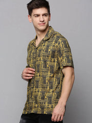 Men Yellow Printed Casual Shirt-RESORTPRINT-3186-Yellow