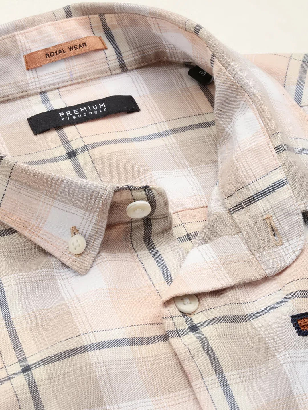 Beige Checked Mens Shirt | Cotton Casual Shirt from DesiQlo