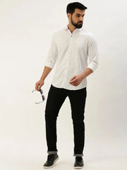 Men White Solid Casual Shirt-PARXPLAINDOBBY-3151-White