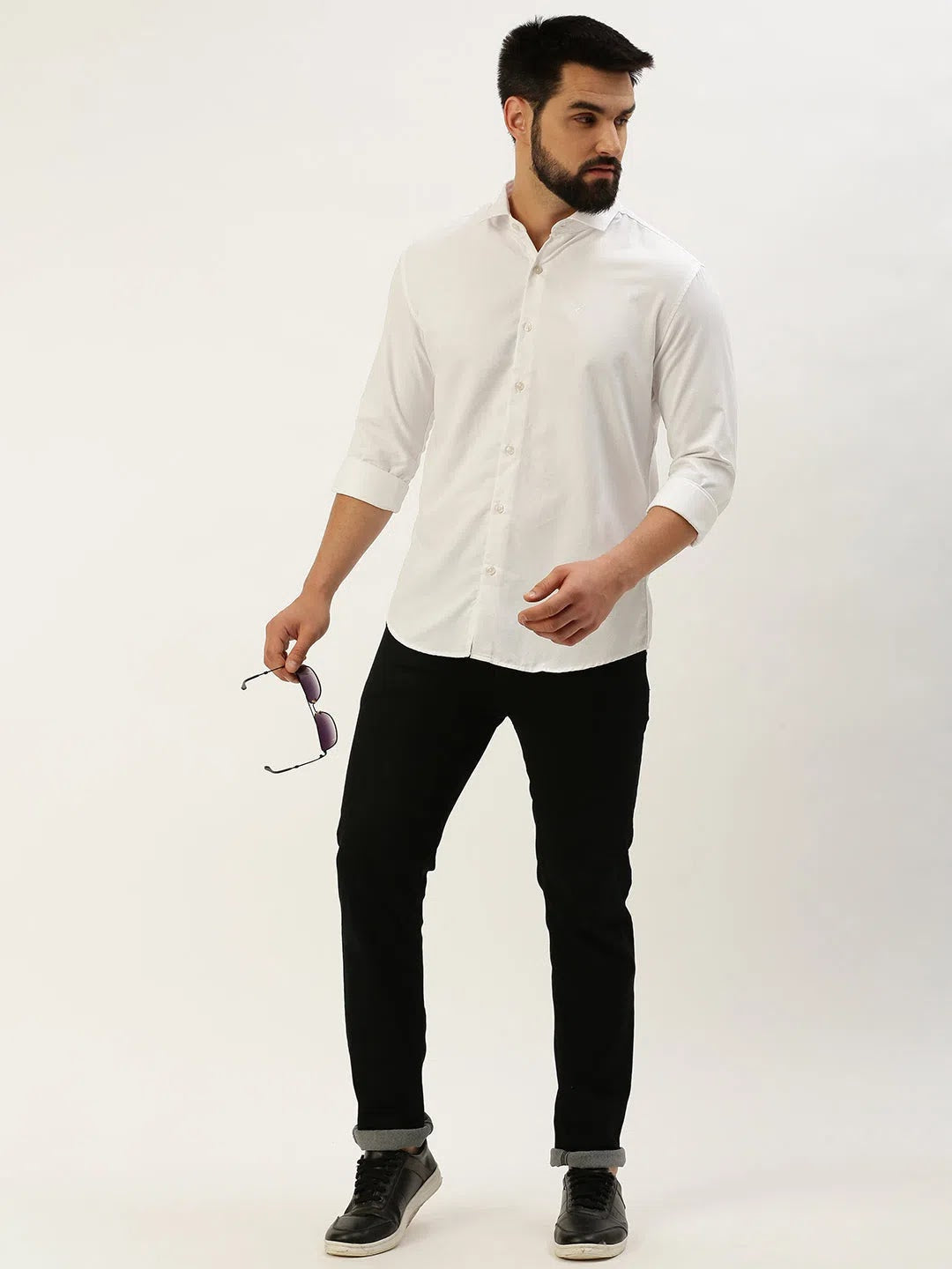 White Solid Cotton Mens Shirt - Casual & Stylish