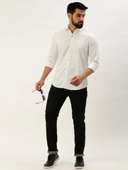 Men White Solid Casual Shirt-PARXPLAINDOBBY-3151-White