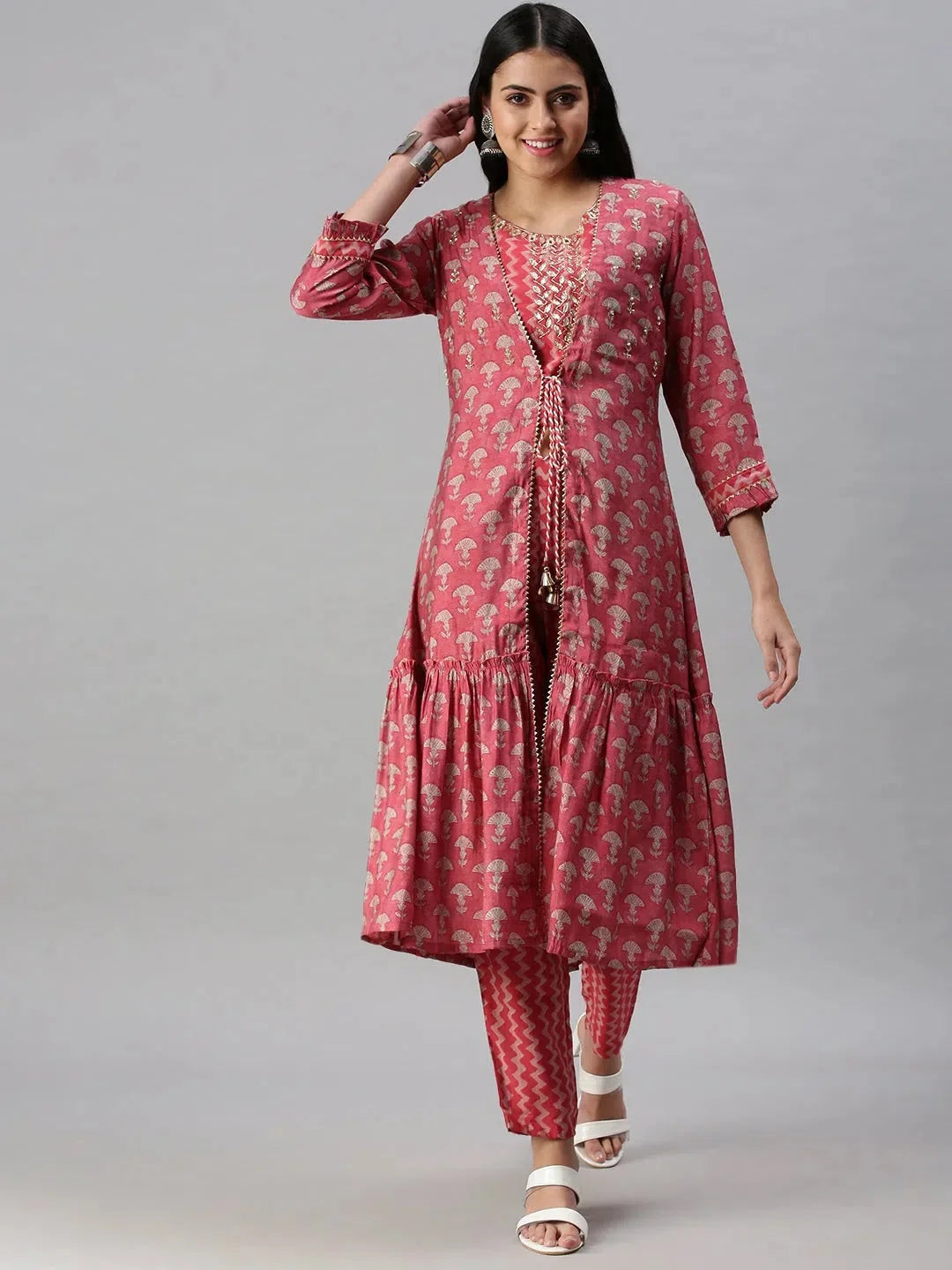 Pink Floral Print Kurta Set | Women's Cotton Designer Kurta