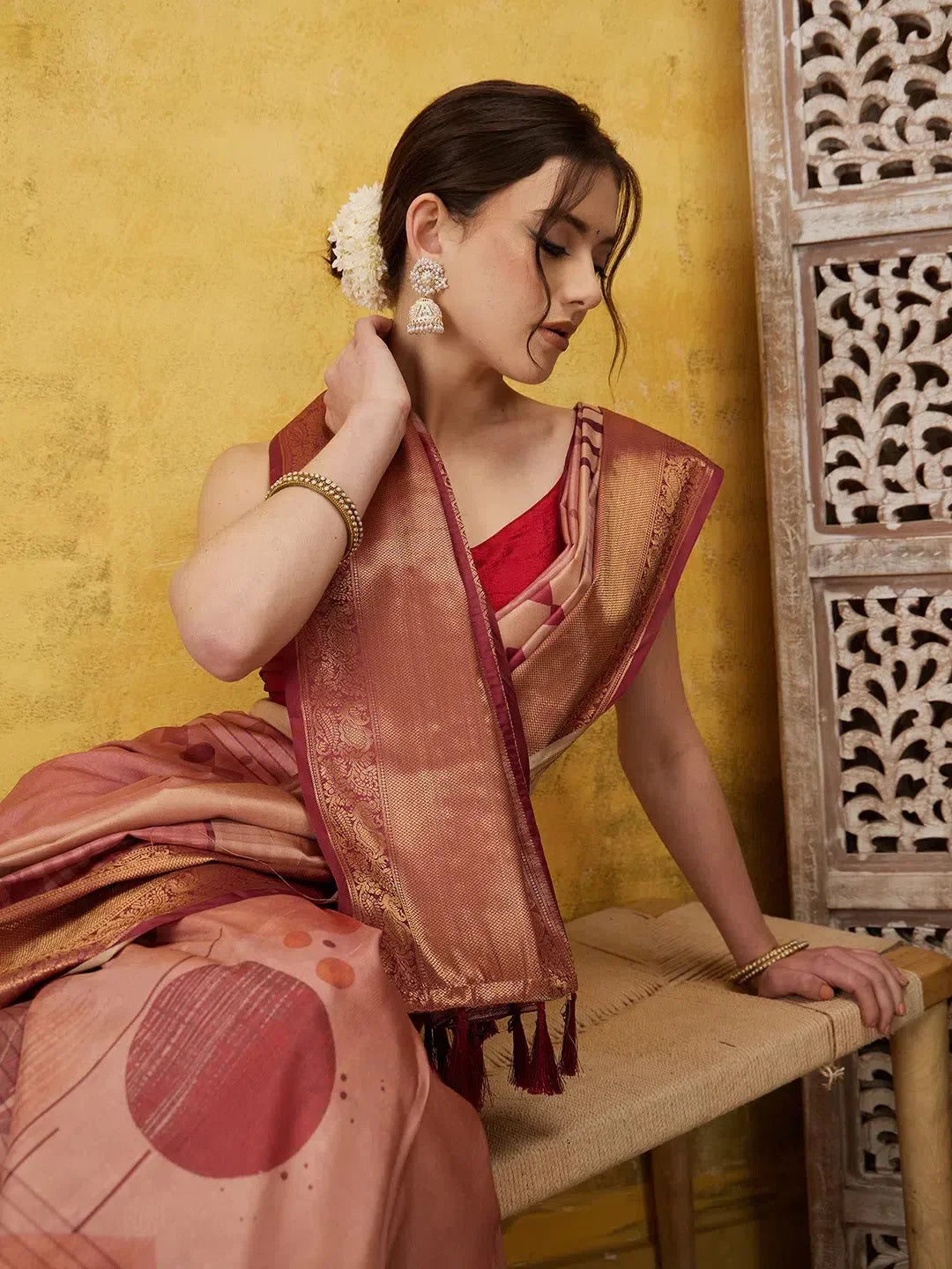 Striped Polyester Saree - Modern Indian Sarees Drape