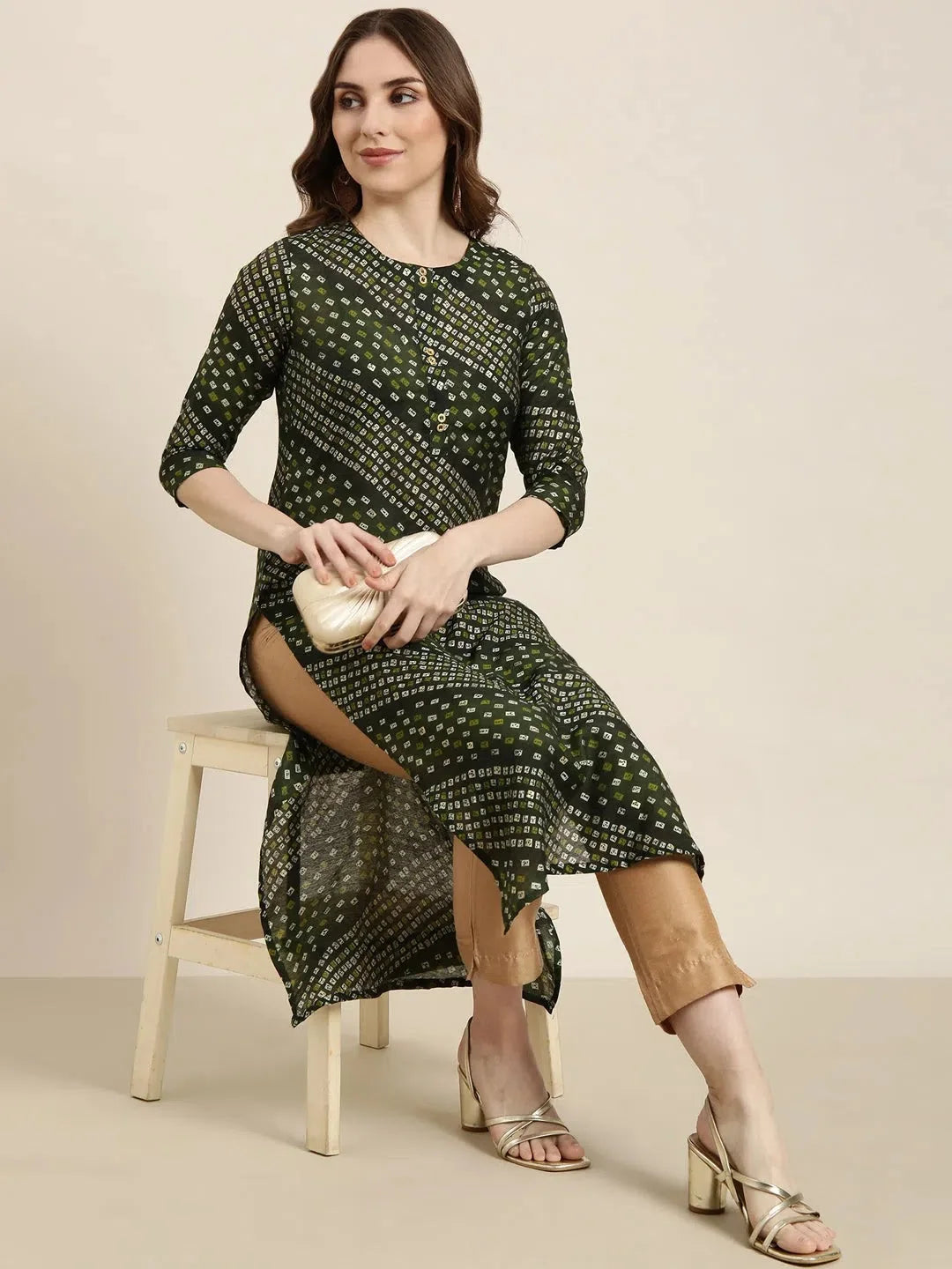 Green Bandhani Cotton Kurta - Indian Kurta for Women