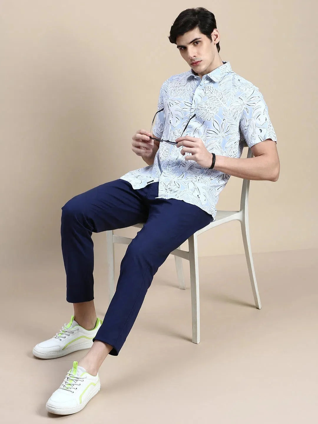 Men's Blue Floral Cotton Shirt | Casual Printed Shirt