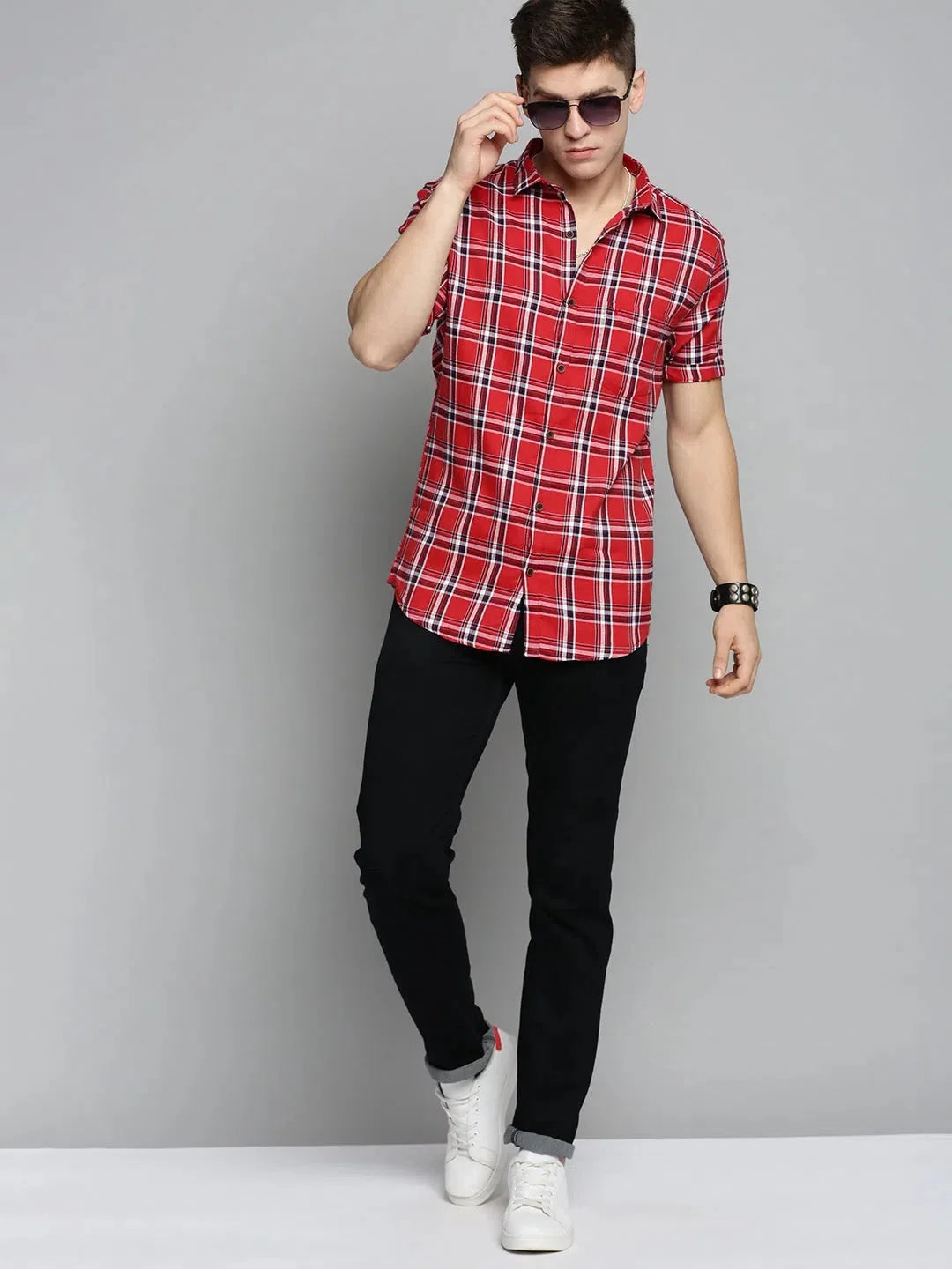 Orange Checked Mens Shirt - DesiQlo Cotton Casual Shirt