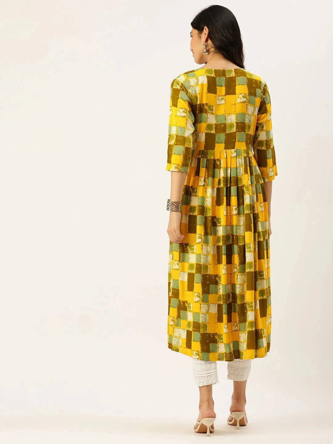 Yellow Printed Cotton Kurta: Women's Indian Kurta Collection