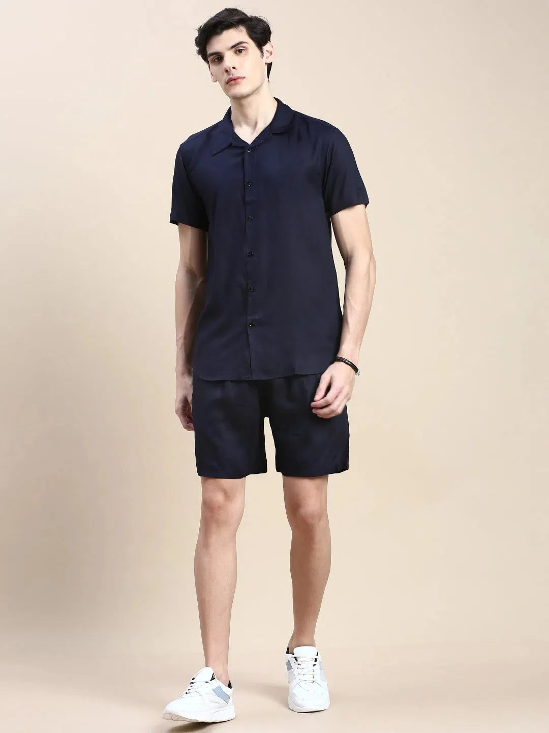Men's Navy Solid Casual Co ord Set | Cotton Co ord Sets Men