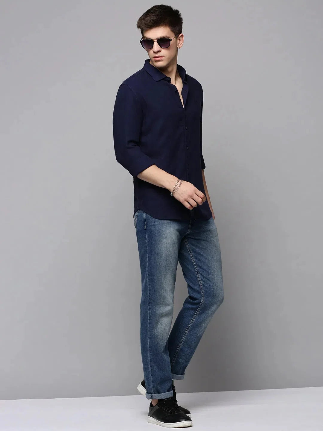 Stylish Navy Linen Mens Shirt - Solid Casual Shirt | DesiQlo