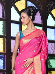 Sea Green Cotton Ikat Saree With Ganga Jamuna Border-MA66BCT431380079