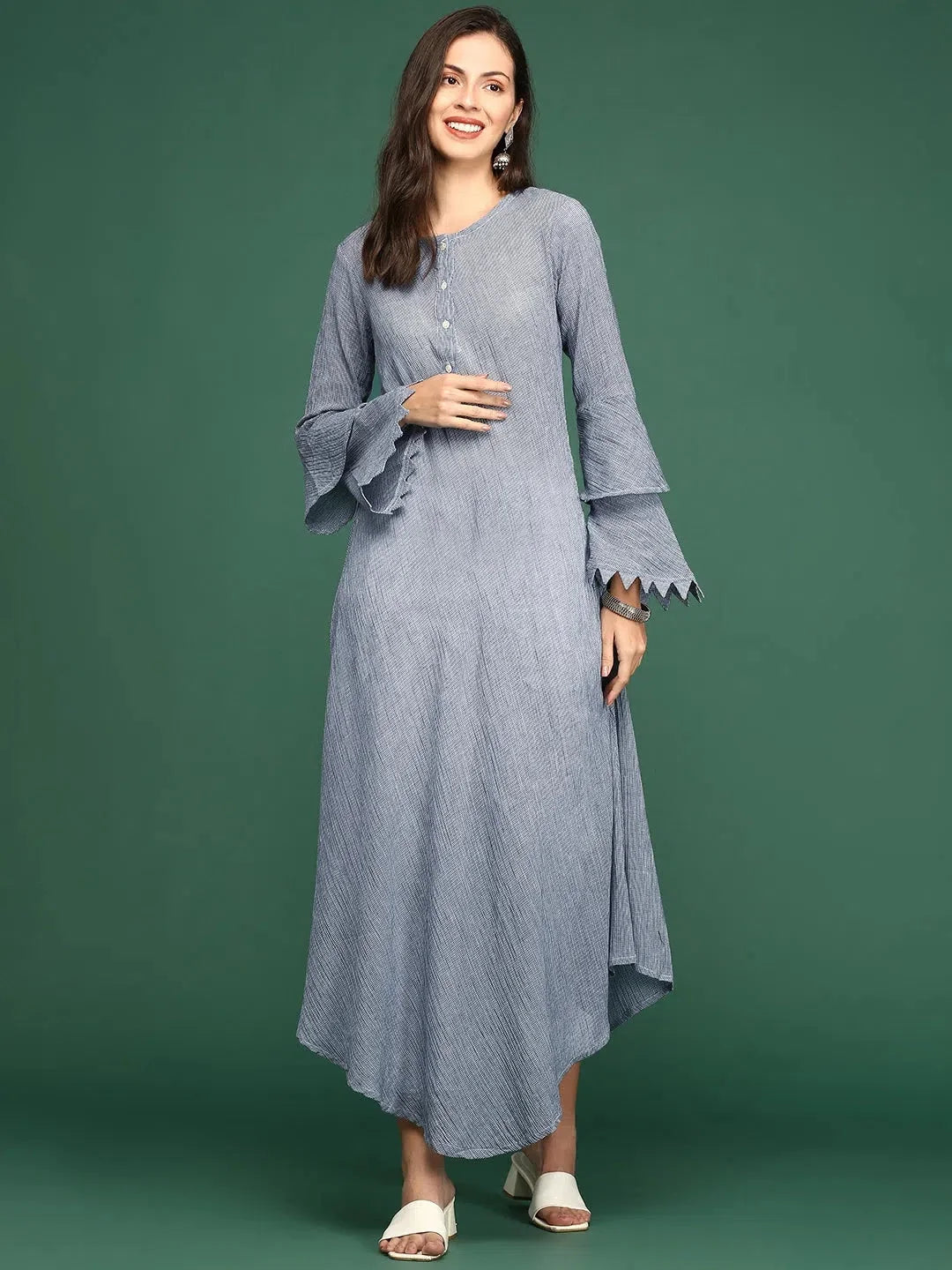 Navy Blue A-Line Cotton Kurta | Indian Kurtas for Ladies