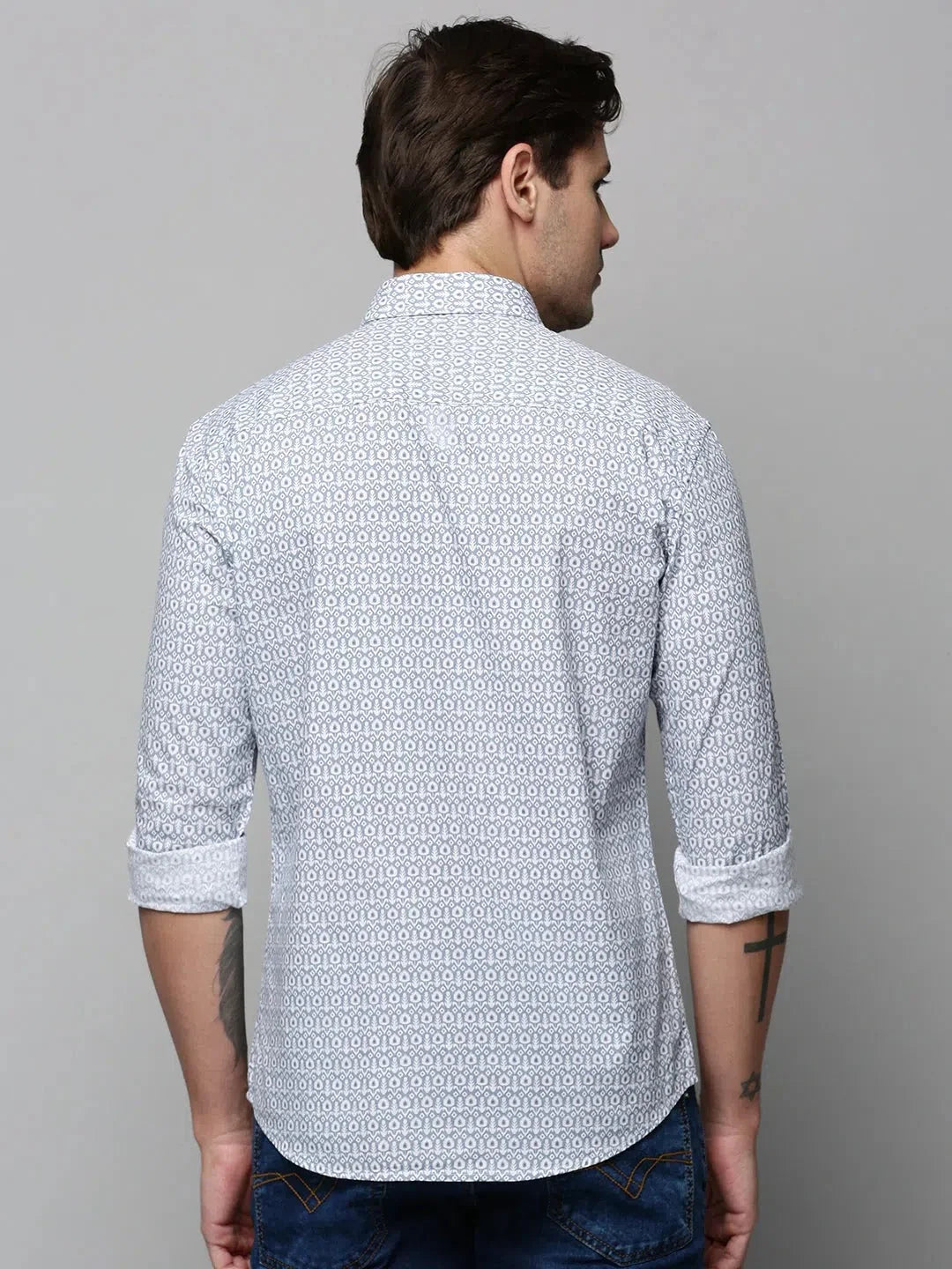 Grey Printed Mens Shirt - Casual Cotton Shirts