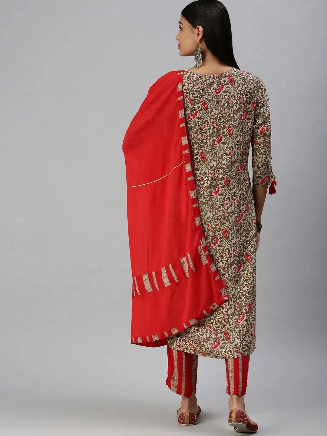 Beige Printed Women's Kurta Sets | Cotton Indian Kurta Sets - Style 1